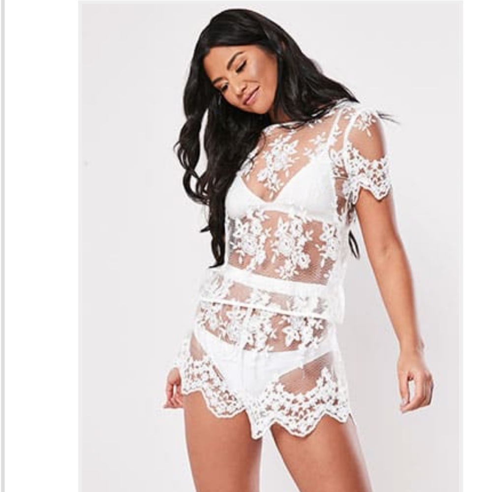 White lace top and shorts set